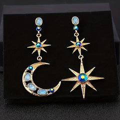 Bohemian Retro Sun Star Moon Gemstone Earrings