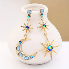 Bohemian Retro Sun Star Moon Gemstone Earrings