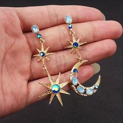 Bohemian Retro Sun Star Moon Gemstone Earrings