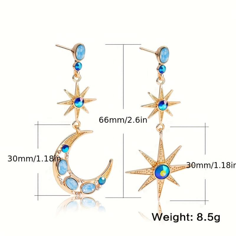 Bohemian Retro Sun Star Moon Gemstone Earrings