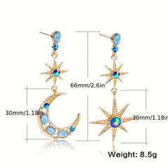 Bohemian Retro Sun Star Moon Gemstone Earrings