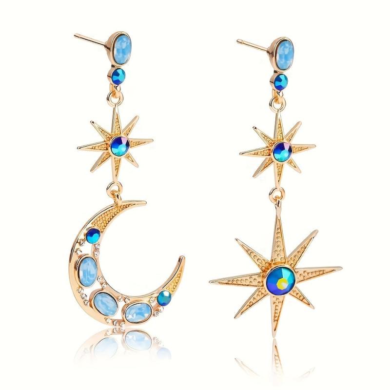 Bohemian Retro Sun Star Moon Gemstone Earrings