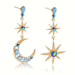 Bohemian Retro Sun Star Moon Gemstone Earrings