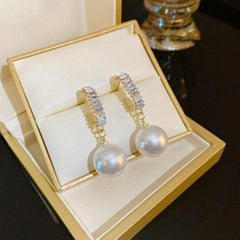 Silvery Needle Pearl Earrings Women High Earrings
