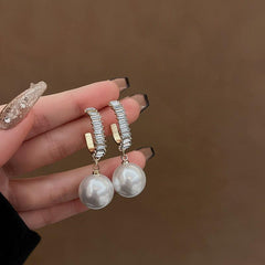 Silvery Needle Pearl Earrings Women High Earrings