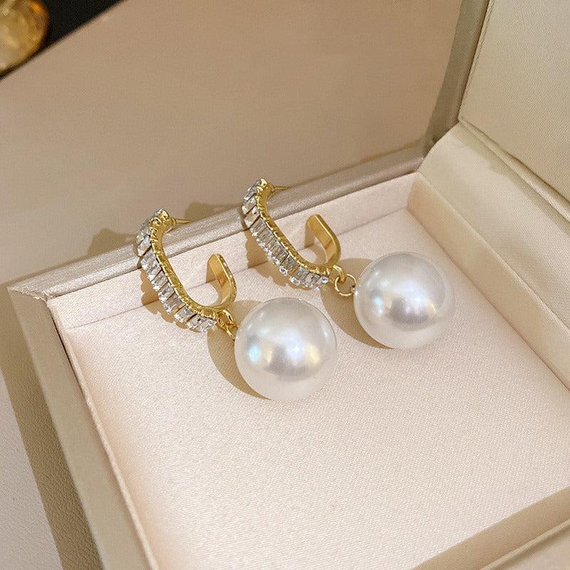 Silvery Needle Pearl Earrings Women High Earrings