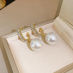 Silvery Needle Pearl Earrings Women High Earrings