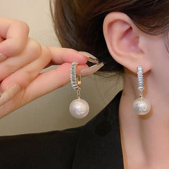 Silvery Needle Pearl Earrings Women High Earrings