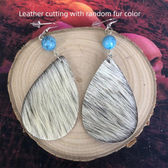 Vintage Leather Cowboy Teardrop Earrings Turquoise Spliced Horsehair