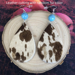 Vintage Leather Cowboy Teardrop Earrings Turquoise Spliced Horsehair