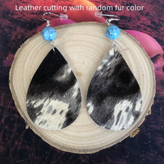 Vintage Leather Cowboy Teardrop Earrings Turquoise Spliced Horsehair