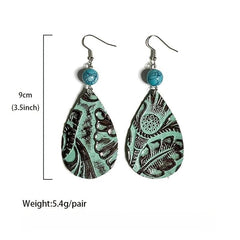Vintage Leather Cowboy Teardrop Earrings Turquoise Spliced Horsehair