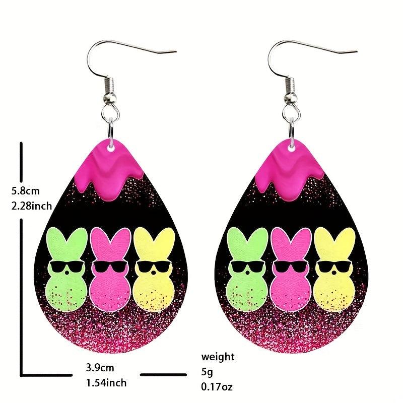Nightclub Rabbit Easter Faux Leather Earrings Toy Gift