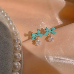 Silvery Needle Japanese And Summer Sweet Bow Earrings For Women