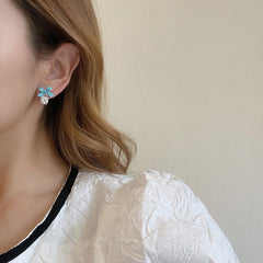 Silvery Needle Japanese And Summer Sweet Bow Earrings For Women