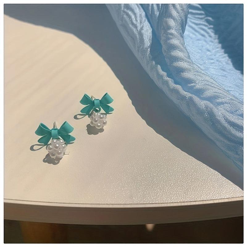 Silvery Needle Japanese And Summer Sweet Bow Earrings For Women