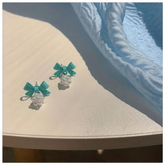 Silvery Needle Japanese And Summer Sweet Bow Earrings For Women