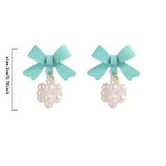 Silvery Needle Japanese And Summer Sweet Bow Earrings For Women