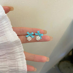 Silvery Needle Japanese And Summer Sweet Bow Earrings For Women