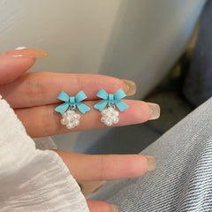 Silvery Needle Japanese And Summer Sweet Bow Earrings For Women