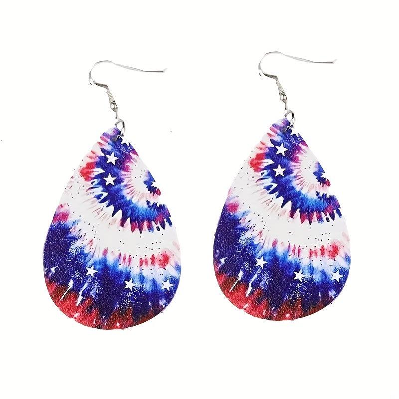 Tie dye PU Leather Flag Earrings - Independence Day Gift