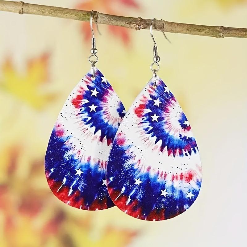 Tie dye PU Leather Flag Earrings - Independence Day Gift