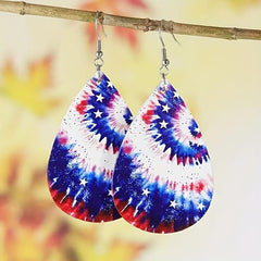 Tie dye PU Leather Flag Earrings - Independence Day Gift