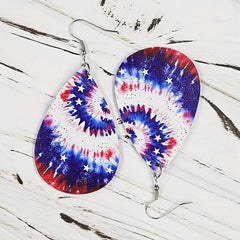 Tie dye PU Leather Flag Earrings - Independence Day Gift