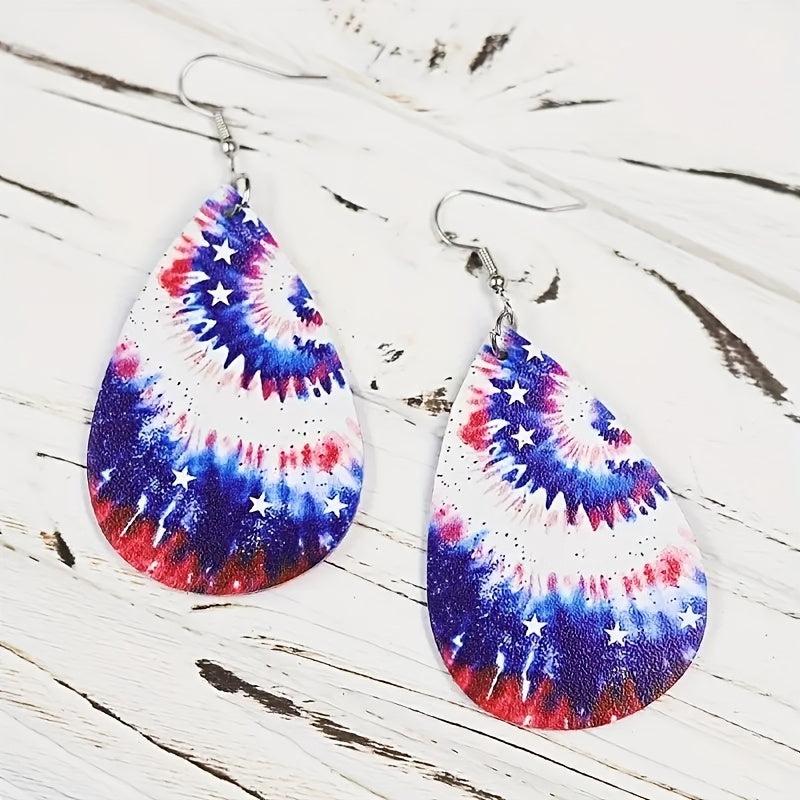 Tie dye PU Leather Flag Earrings - Independence Day Gift