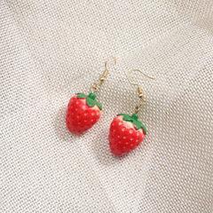 3D Strawberry Heart Earrings Acrylic Fruit Jewelry