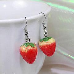 3D Strawberry Heart Earrings Acrylic Fruit Jewelry