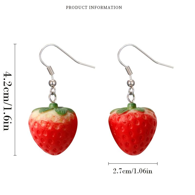 3D Strawberry Heart Earrings Acrylic Fruit Jewelry