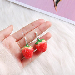 3D Strawberry Heart Earrings Acrylic Fruit Jewelry