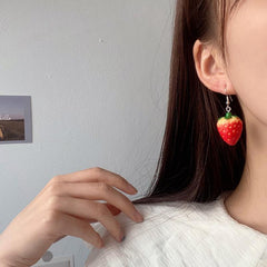 3D Strawberry Heart Earrings Acrylic Fruit Jewelry