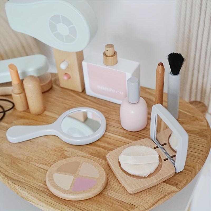 Wooden Toy Set for Girls: Comb Lipstick Perfume Handbag Makeup Barber