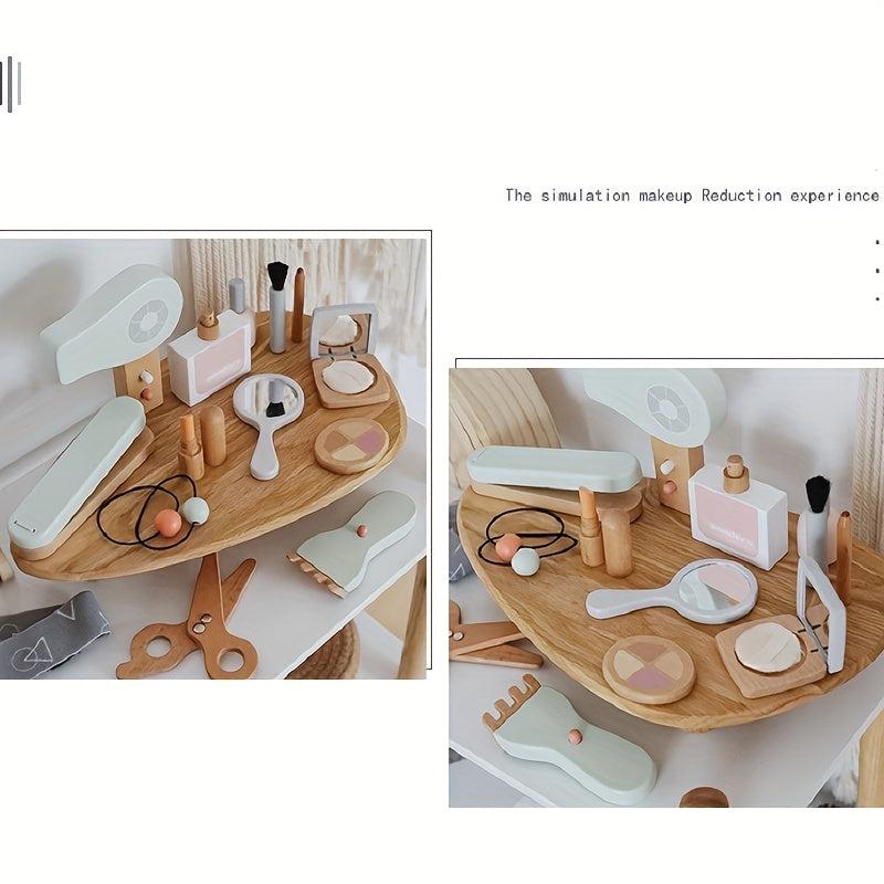 Wooden Toy Set for Girls: Comb Lipstick Perfume Handbag Makeup Barber