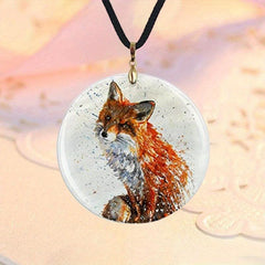 Animal Fox Pattern Pendant Necklace Adjustable Chain Necklace