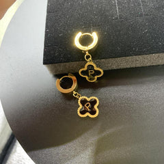 Lucky Clover Letter P Earrings Golden Stainless Steel Birthday Party Jewelry