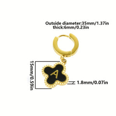 Lucky Clover Letter P Earrings Golden Stainless Steel Birthday Party Jewelry