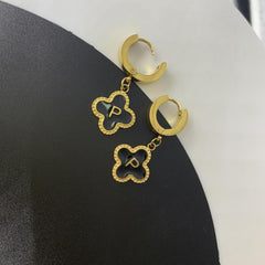 Lucky Clover Letter P Earrings Golden Stainless Steel Birthday Party Jewelry