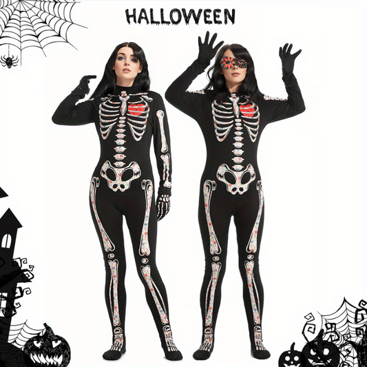 Halloween Women's Skull Luminous Jumpsuit Set