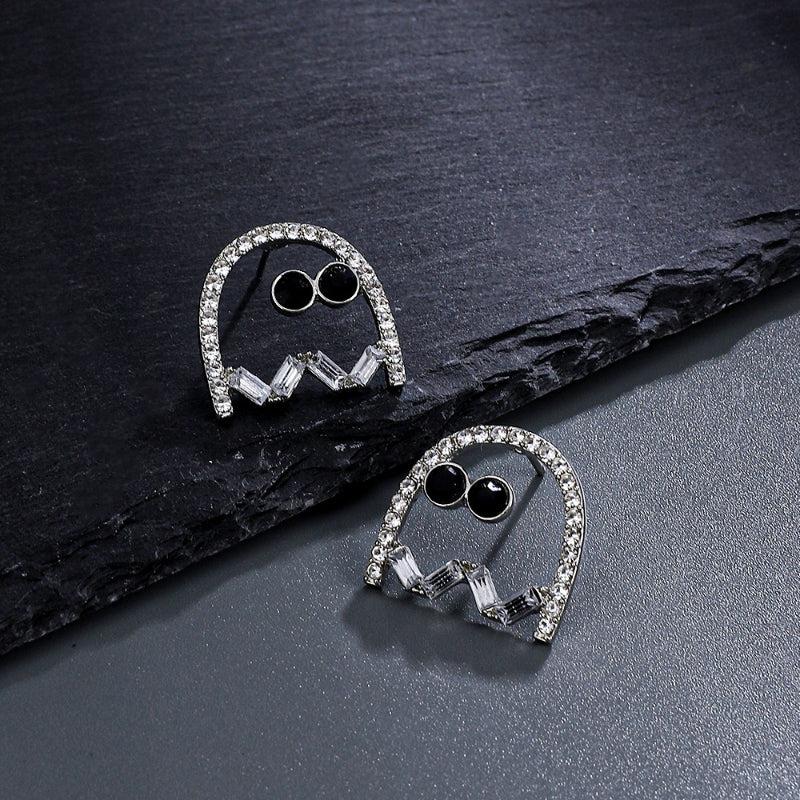 Spooky Ghost Alloy Stud Earrings with Crystal