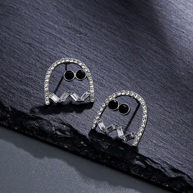 Spooky Ghost Alloy Stud Earrings with Crystal