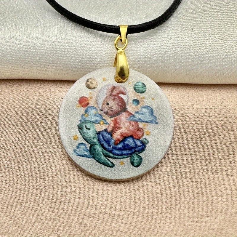 Sea Turtle And Bunny Pendant Necklace Adjustable Chain Necklace