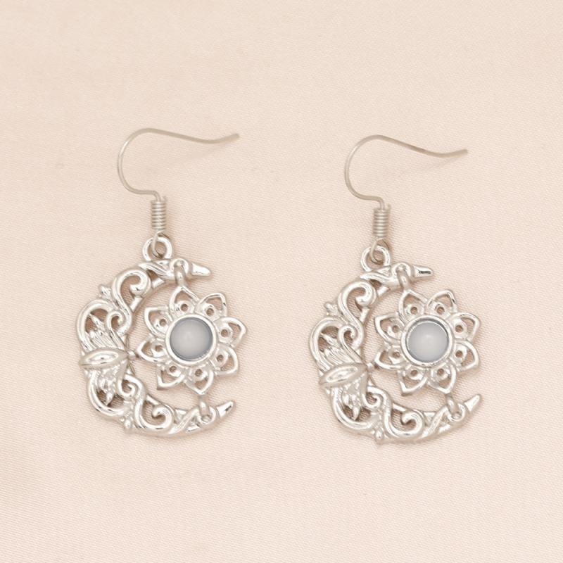 Delicate Flower Moon Earrings Gift for Women Girls