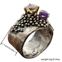 Vintage Amethyst Gemstone Woman Ring Wedding Jewelry