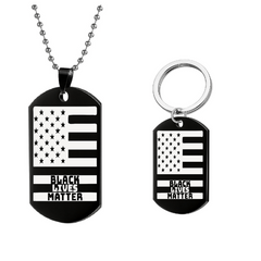 Stainless Steel I CAN'T BREATHE LIVES MATTER Necklace & Keychain Set