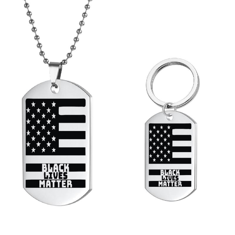 Stainless Steel I CAN'T BREATHE LIVES MATTER Necklace & Keychain Set