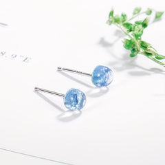 Sapphire Star Sky Round Beads Stud Earrings Women's Ear Jewelry
