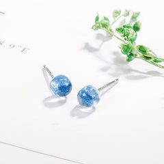 Sapphire Star Sky Round Beads Stud Earrings Women's Ear Jewelry
